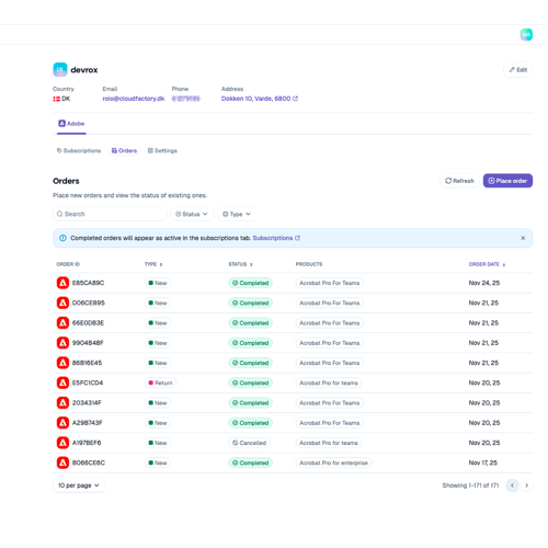 Cloud Factory Adobe Portal